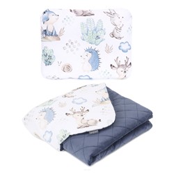 Prikaži podrobnosti za Odeja in vzglavnik Minky HEDGEHOG AND DEER/DENIM Slika Odeja in vzglavnik Minky HEDGEHOG AND DEER/DENIM