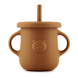 Prikaži podrobnosti za Silikonska skodelica s slamico in ročajem Retter Brun Slika Silikonska skodelica s slamico in ročajem Retter Brun