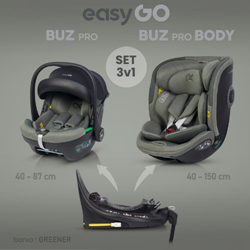 Prikaži podrobnosti za Modularni set Easy go Buz Pro (isofix + lupinica) + Buz Pro Body (avtosedež) GREENER  Slika Modularni set Easy go Buz Pro (isofix + lupinica) + Buz Pro Body (avtosedež) GREENER